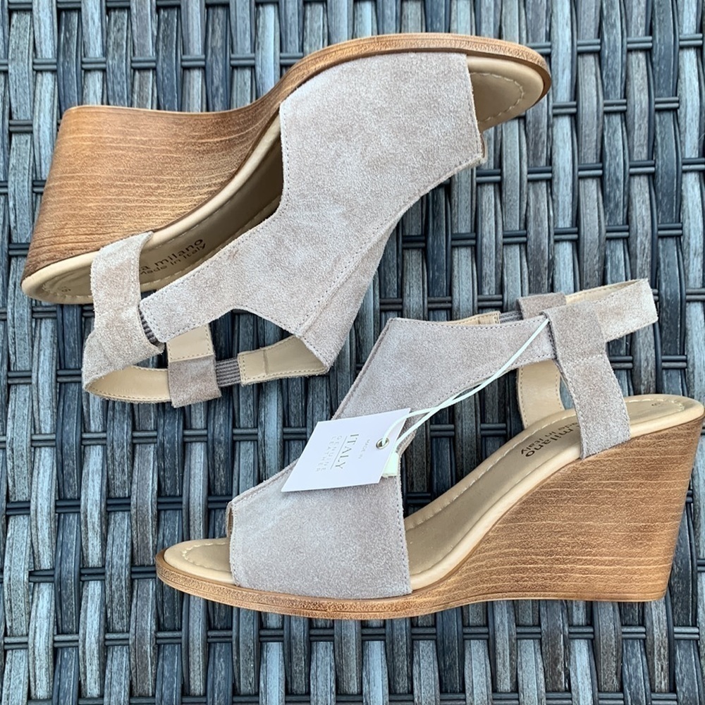 SOPHIA milano Taupe Suede Wedge Sandals